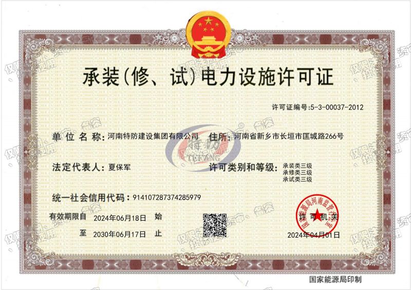 承裝（修、試）電力設(shè)施許可證